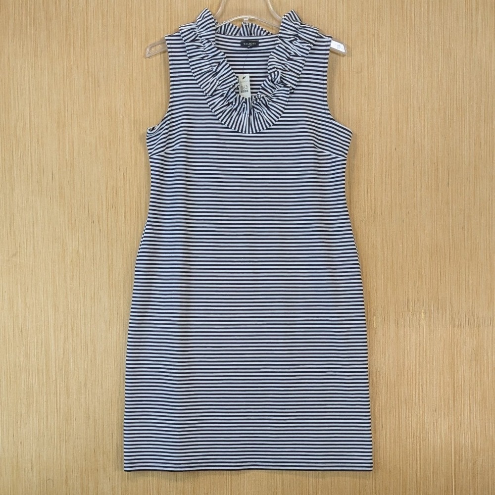 Talbots Womens Preppy Nautical Office Black White Striped Shift Dress Medium NWT